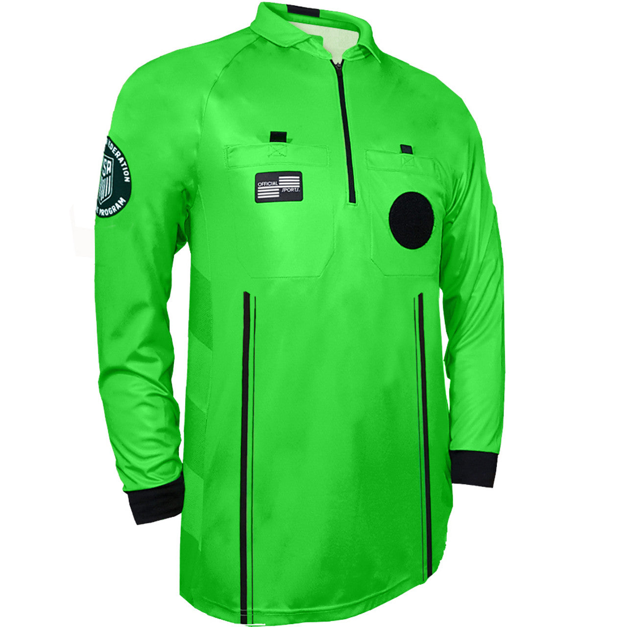 Green sports jacket with black accents on a white background