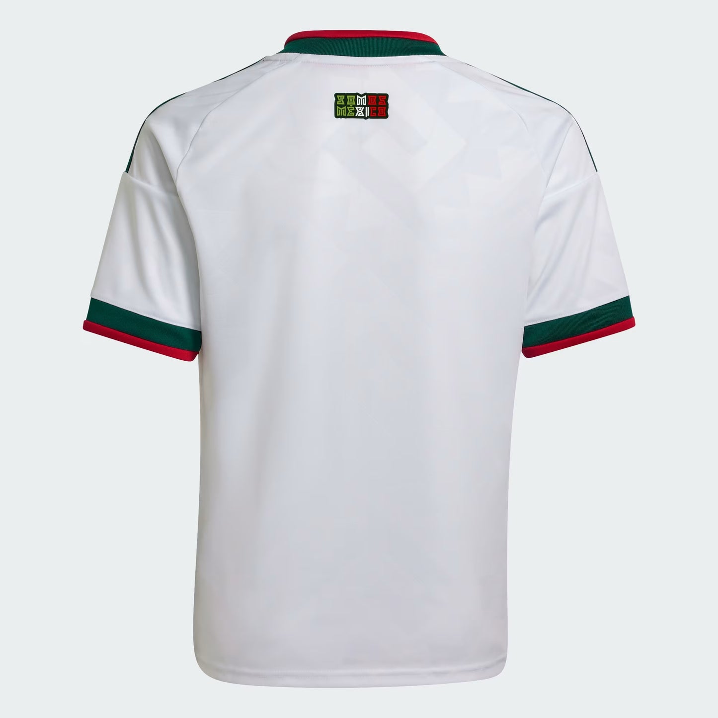 White sports jersey with green and red accents on a white background