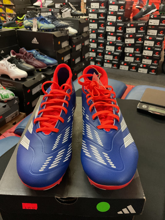 front PREDATOR LEAGUE FIRM GROUND SOCCER CLEATS (Blue/White/Red)