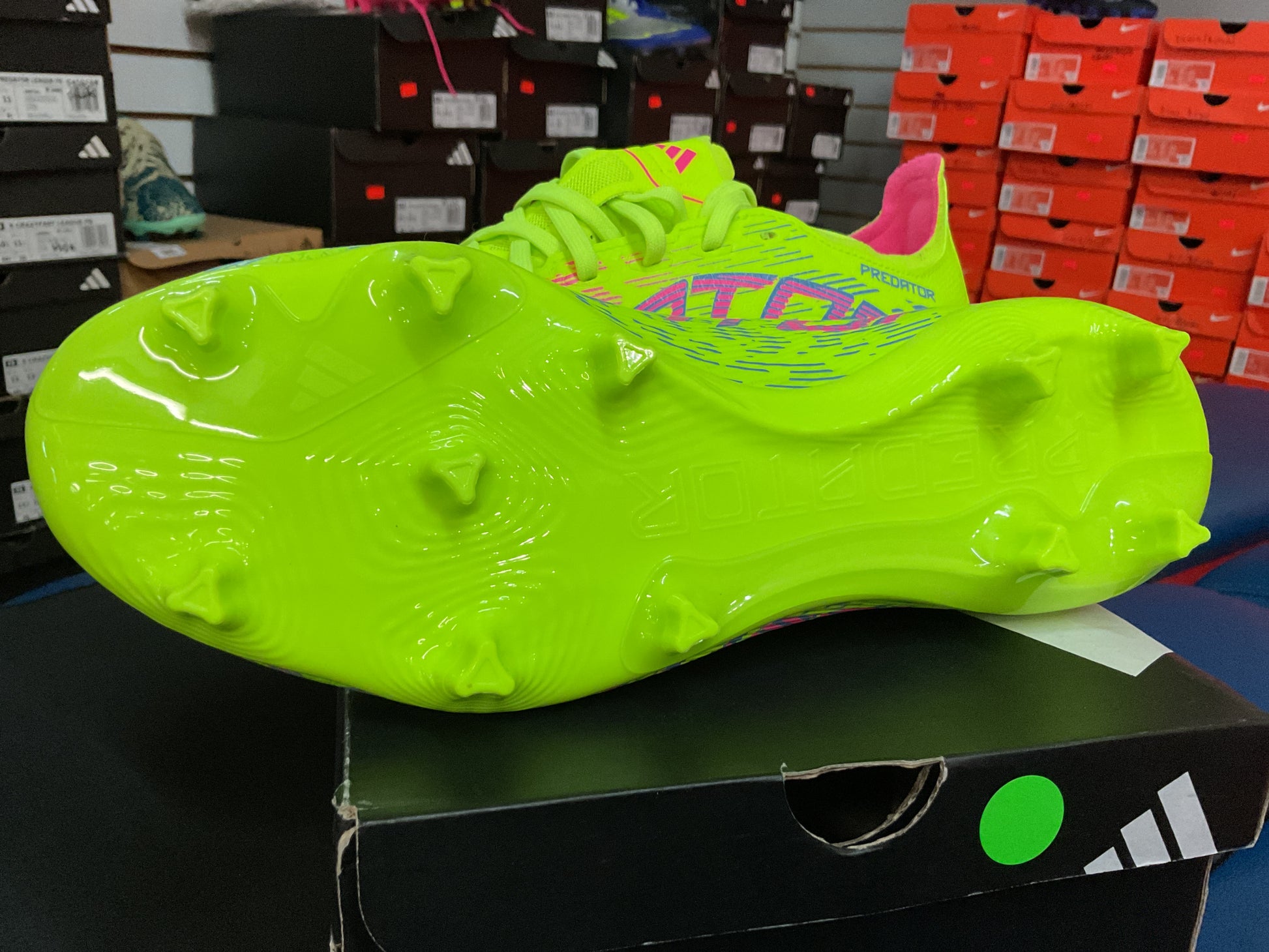 bottom PREDATOR LEAGUE FIRM/MULTI-GROUND CLEATS (Lucid Lemon / Blue Fusion / Lucid Pink)