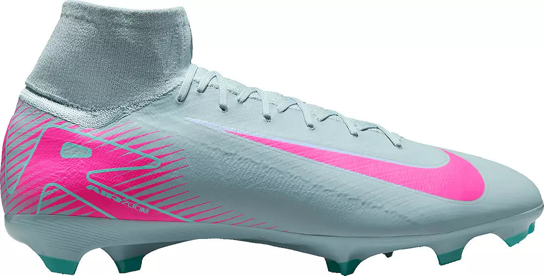 Light blue soccer cleat with pink swoosh logo on a white background