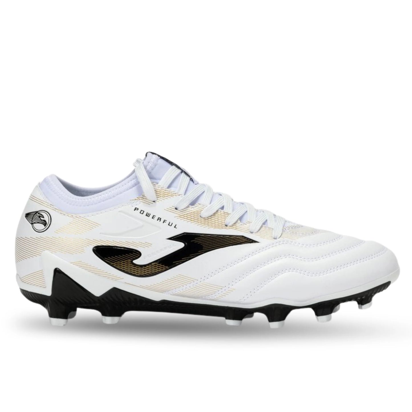 White soccer cleat with black accents on a white background
