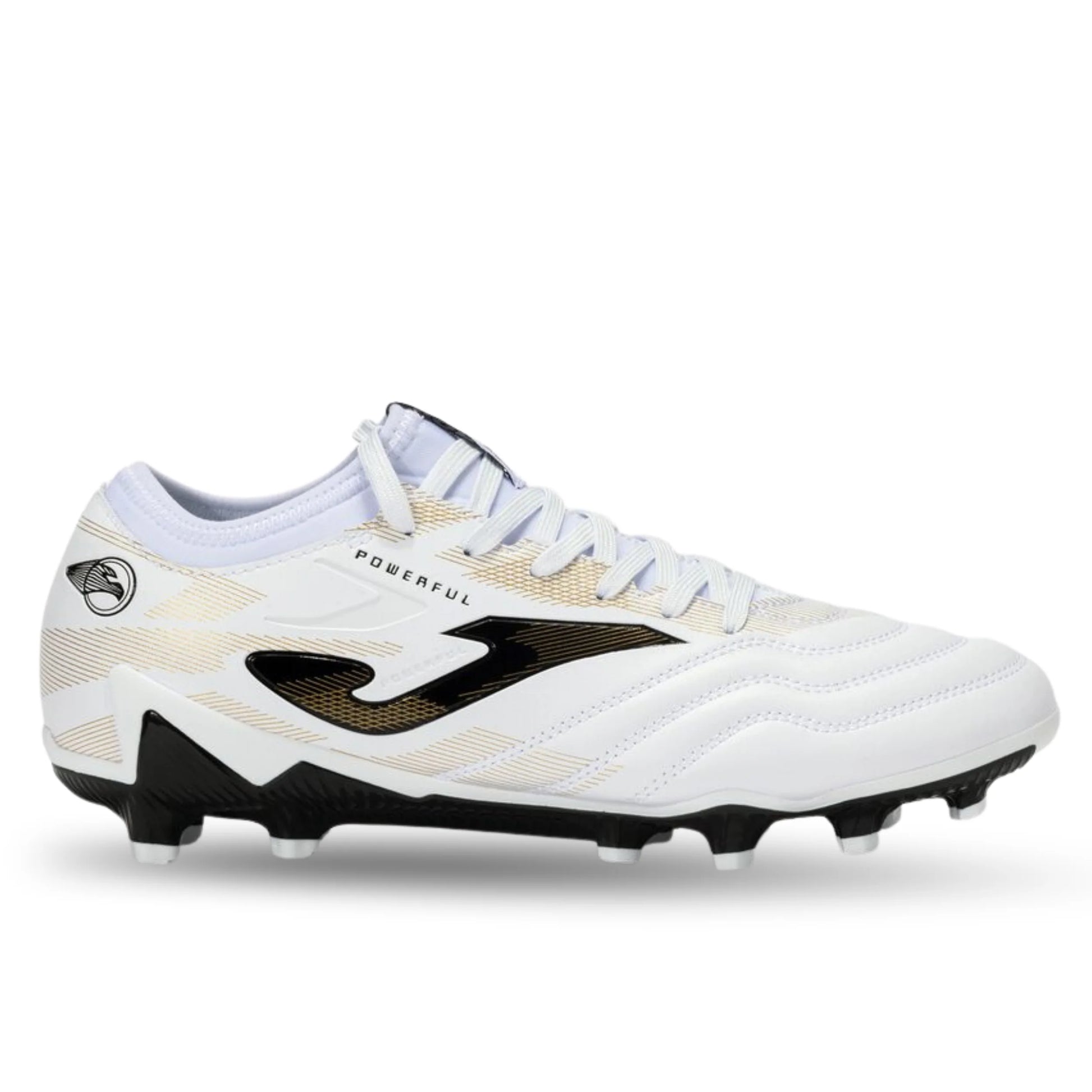 White soccer cleat with black accents on a white background
