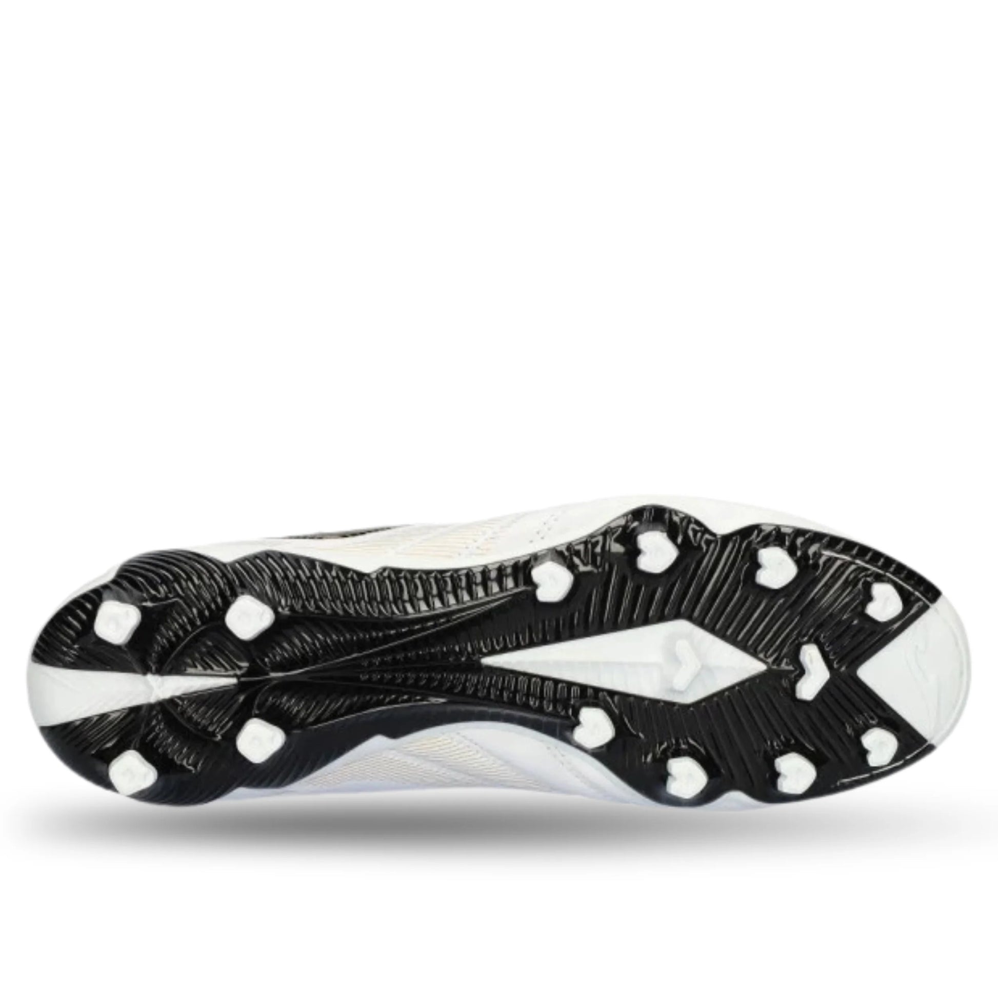 Close-up of a black and white athletic shoe sole on a white background
