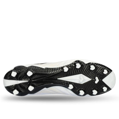 Close-up of a black and white athletic shoe sole on a white background