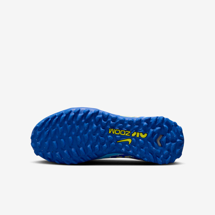 Blue shoe sole with 'Zoom' branding on a white background