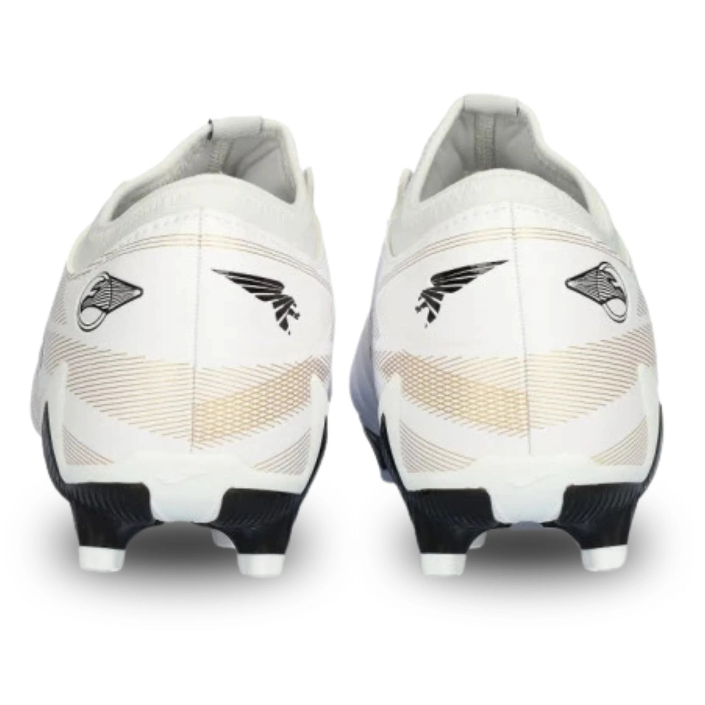 White soccer cleats with black accents on a white background