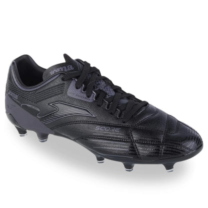 Black soccer cleat with visible branding on a white background