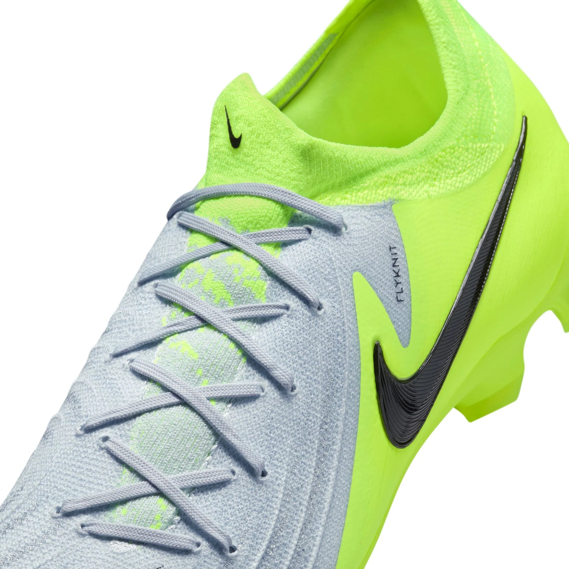 Neon green and gray soccer cleat with Nike logo on a white background