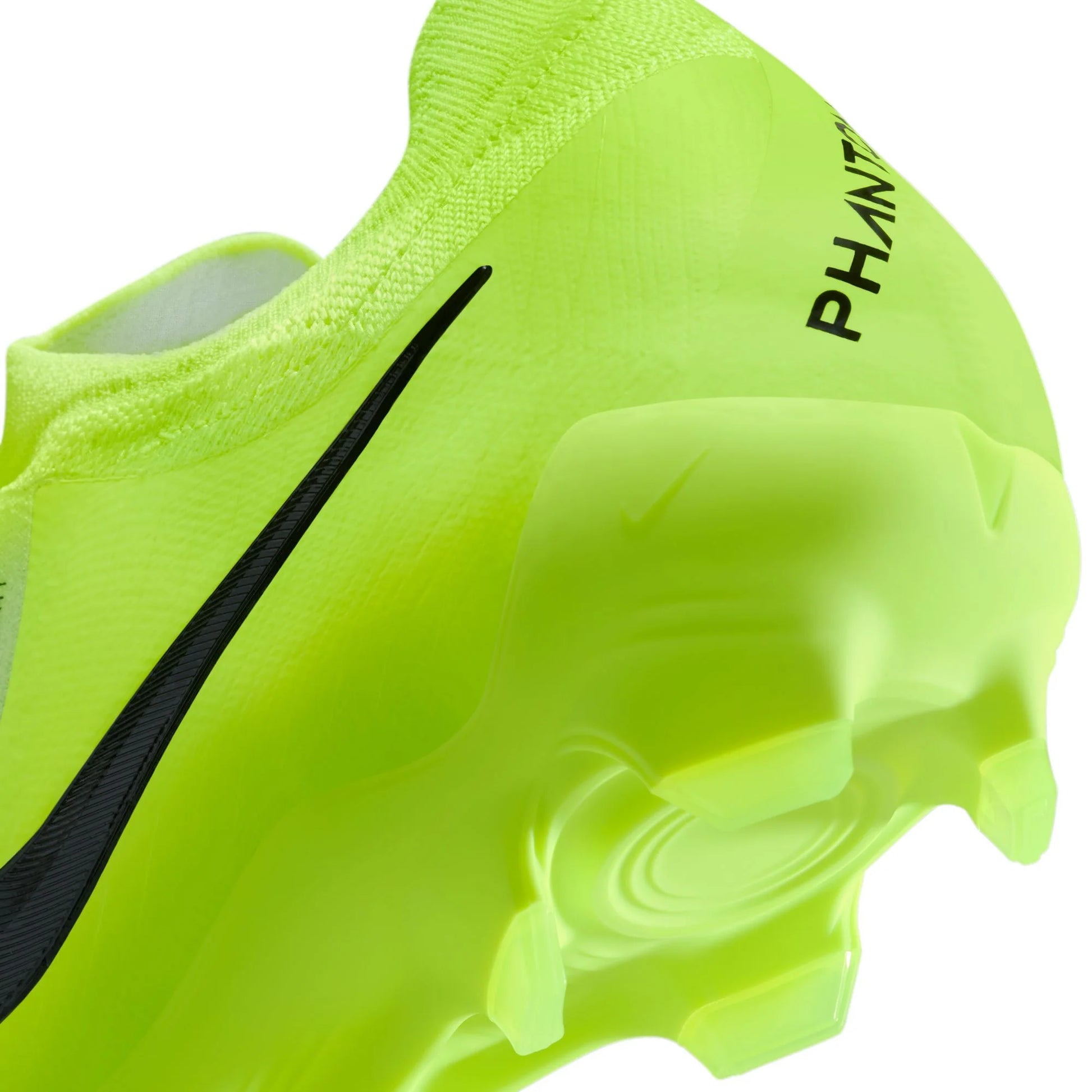 Bright green soccer cleat with black swoosh logo on a white background