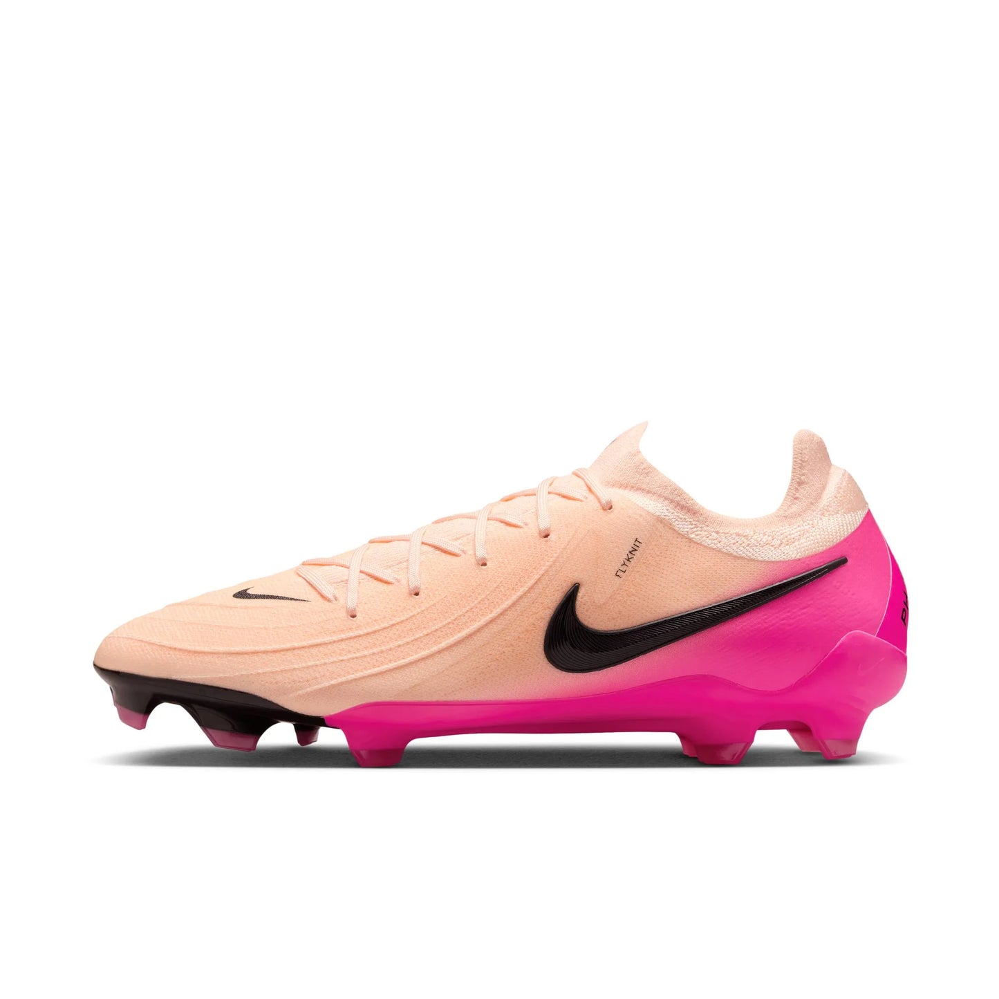 Pink and black soccer cleat with Nike logo on a white background
