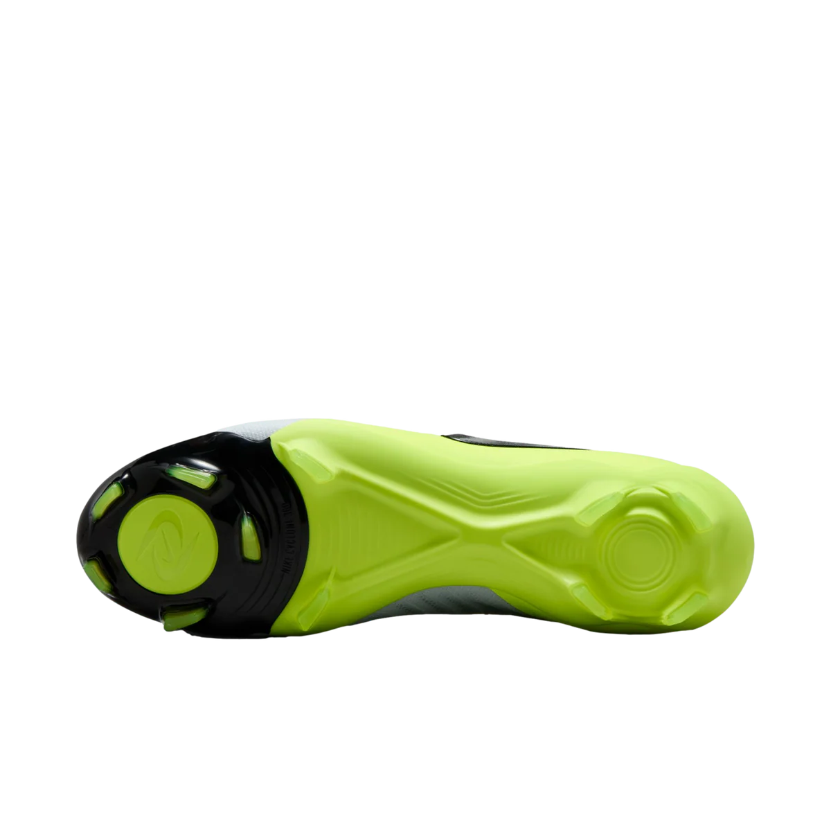 Bright green athletic shoe with black accents on a white background