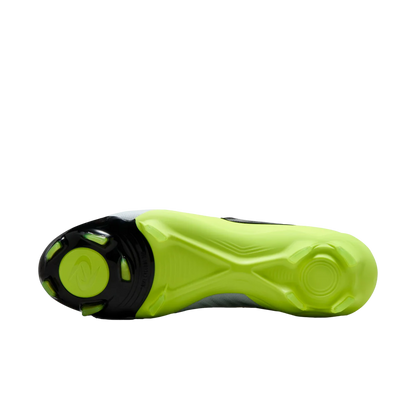 Bright green athletic shoe with black accents on a white background