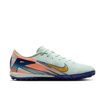 Soccer shoe with colorful design on a white background