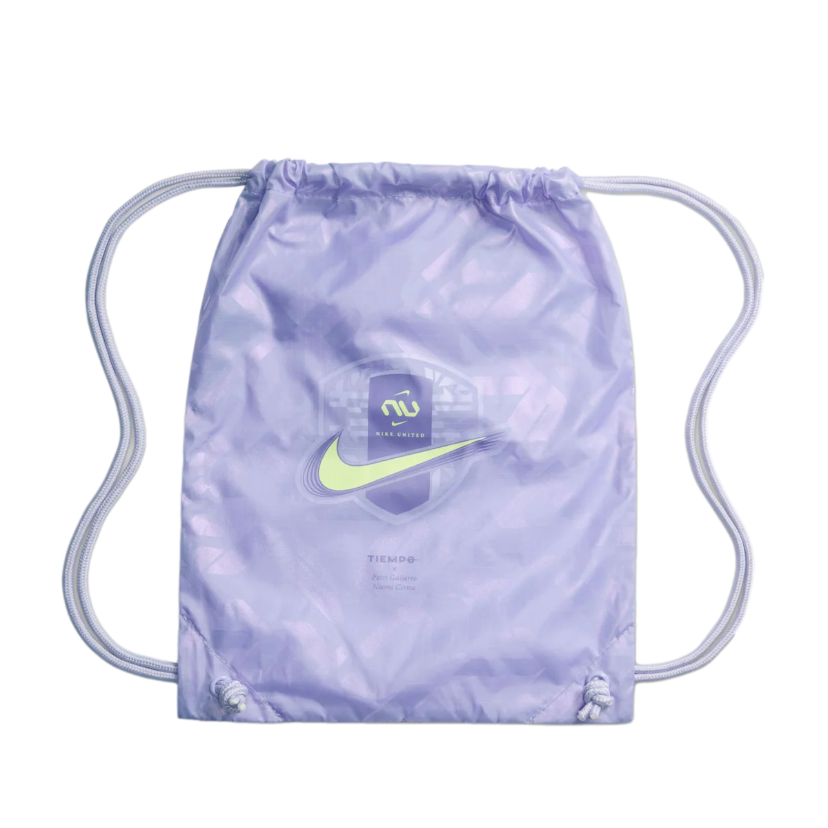 Lavender drawstring bag with Nike logo on a white background