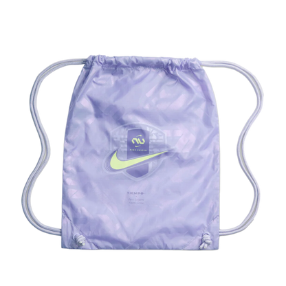Lavender drawstring bag with Nike logo on a white background