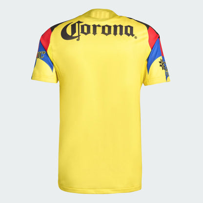 Yellow sports jersey with Corona logo on a white background