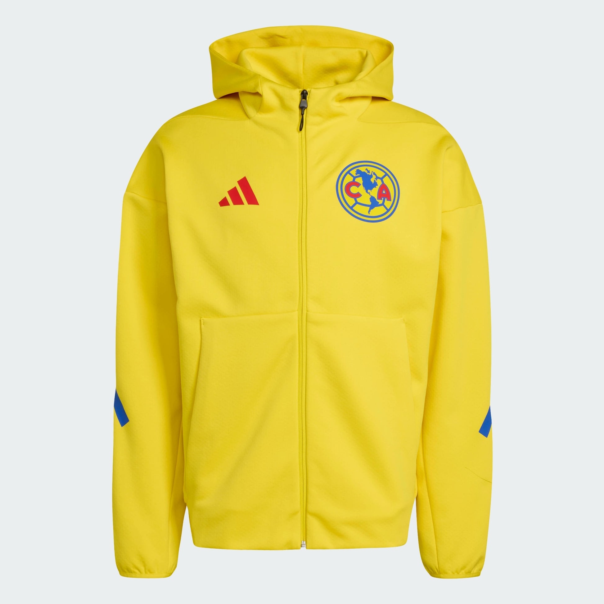 Yellow jacket with Adidas logo and Club América emblem on a light gray background