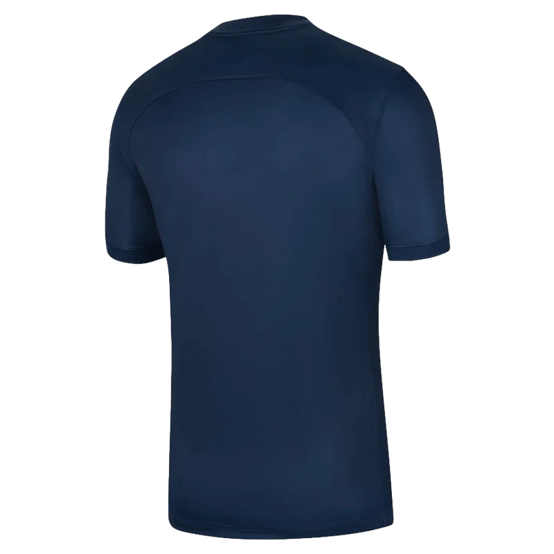 Navy blue athletic shirt on a white background