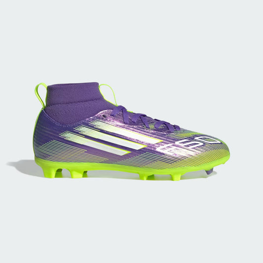 Adidas Youth F50 League Mid FG/MG – Purple Rush / Cloud White / Lucid Lemon