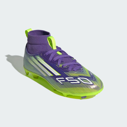 Adidas Youth F50 League Mid FG/MG – Purple Rush / Cloud White / Lucid Lemon