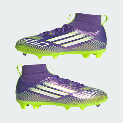 Adidas Youth F50 League Mid FG/MG – Purple Rush / Cloud White / Lucid Lemon