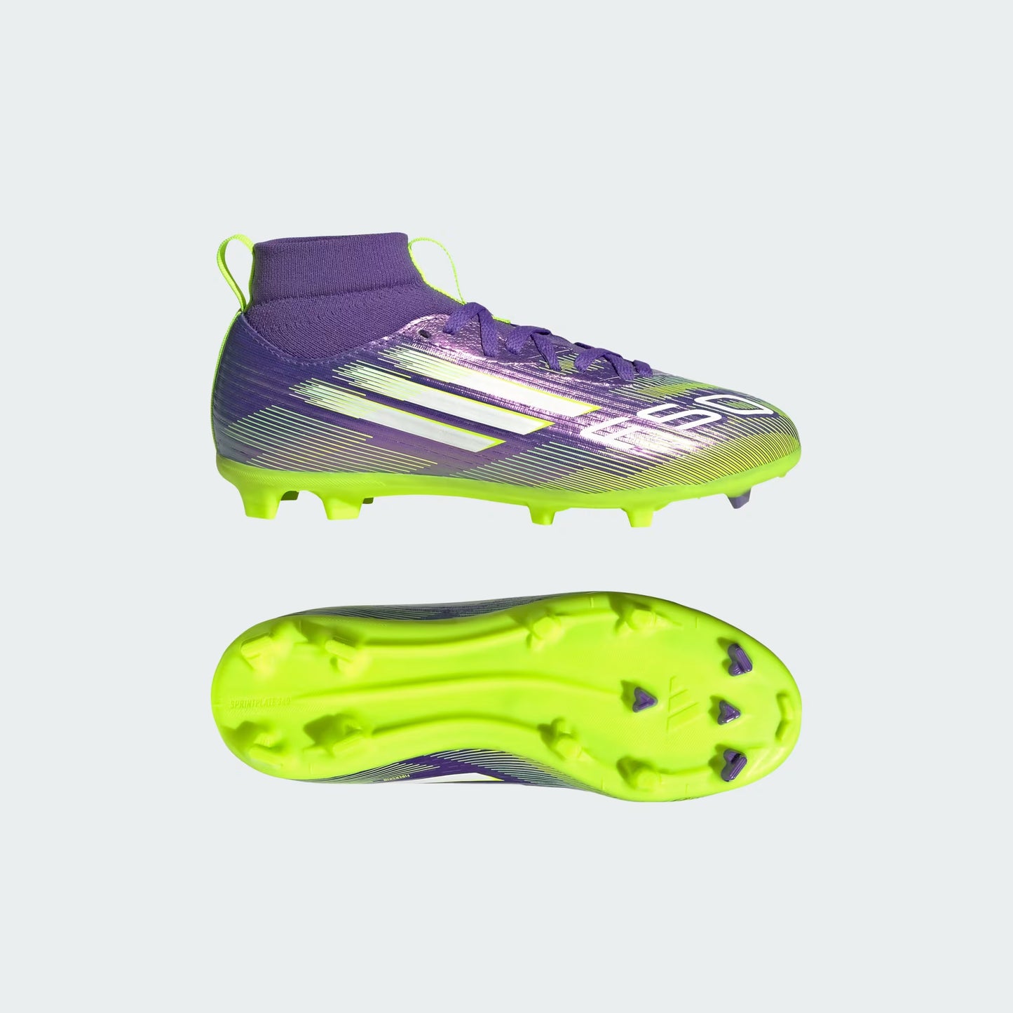 Adidas Youth F50 League Mid FG/MG – Purple Rush / Cloud White / Lucid Lemon