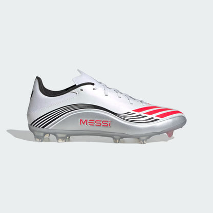 White soccer cleat with black and red accents on a light gray background