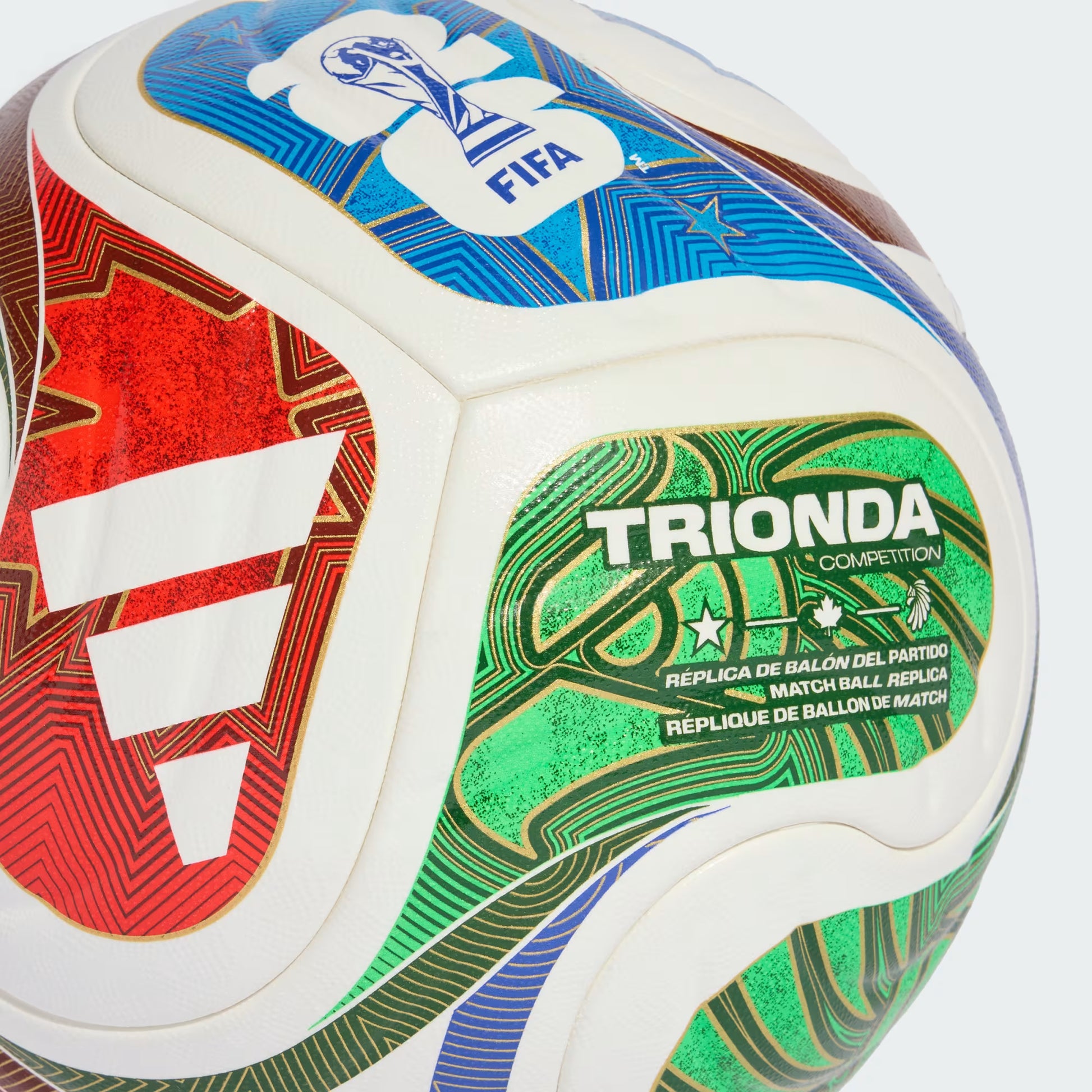 Colorful soccer ball with FIFA and Trionda branding on a white background