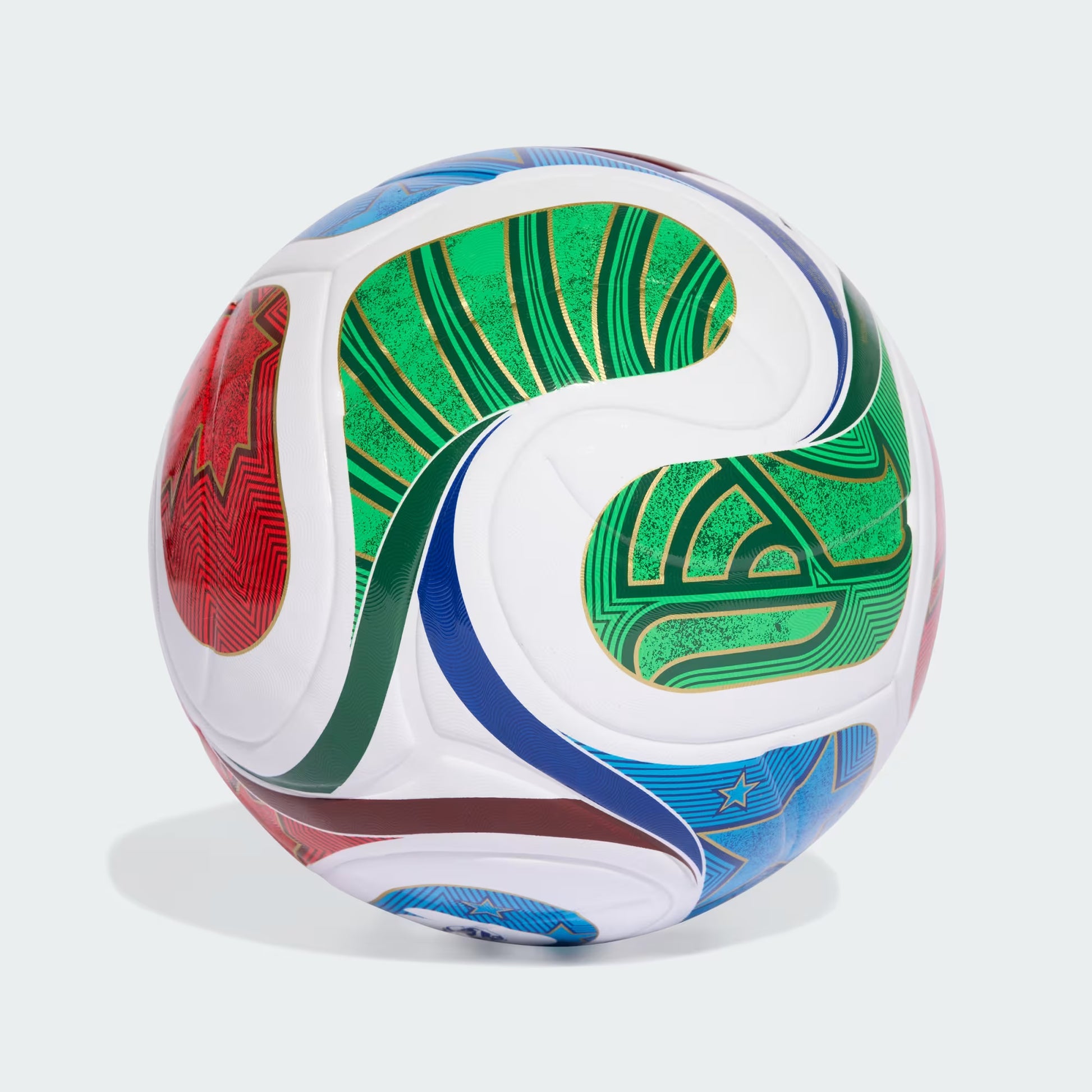 Colorful soccer ball with a pattern on a white background