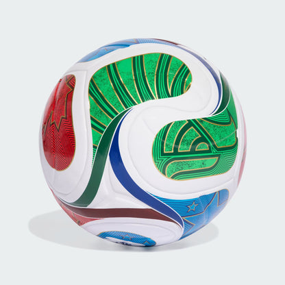 Colorful soccer ball with a pattern on a white background