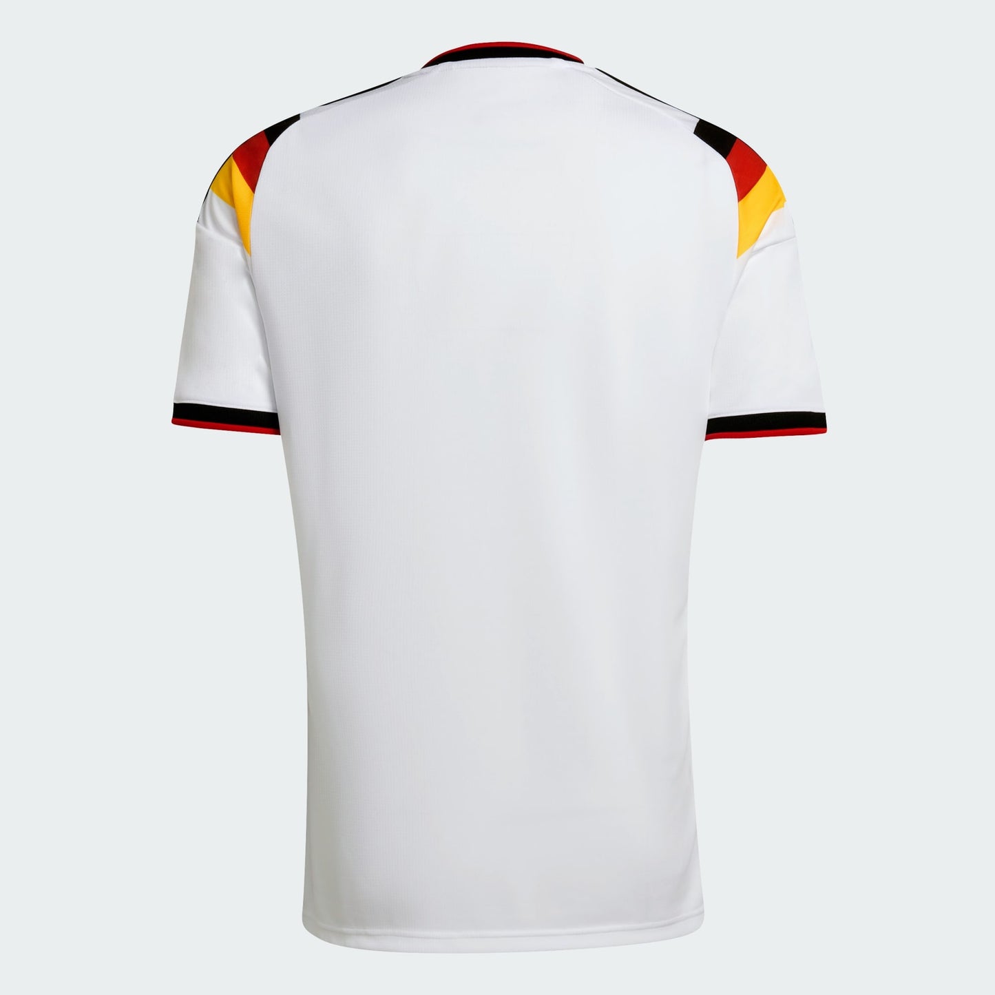 White sports jersey with red, yellow, and black accents on a white background
