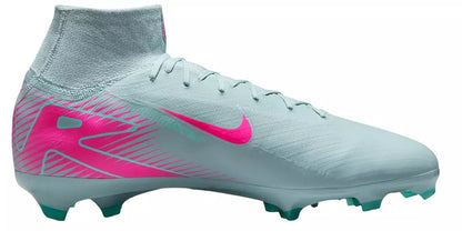 Light blue soccer cleat with pink swoosh logo on a white background
