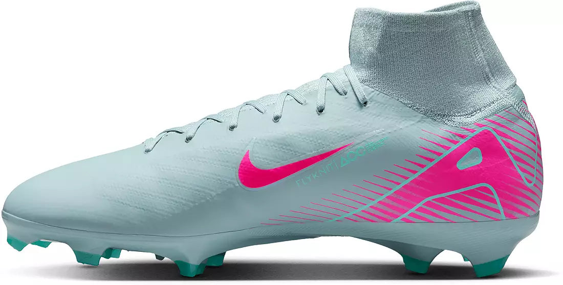 Light blue soccer cleat with pink swoosh logo on a white background