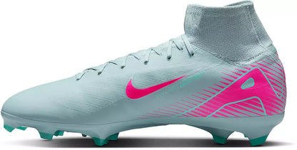 Light blue soccer cleat with pink swoosh logo on a white background