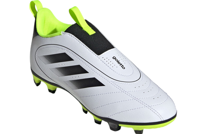 adidas Goletto IX FG/MG Kids JI1612 angled view in Cloud White Core Black Lucid Lemon