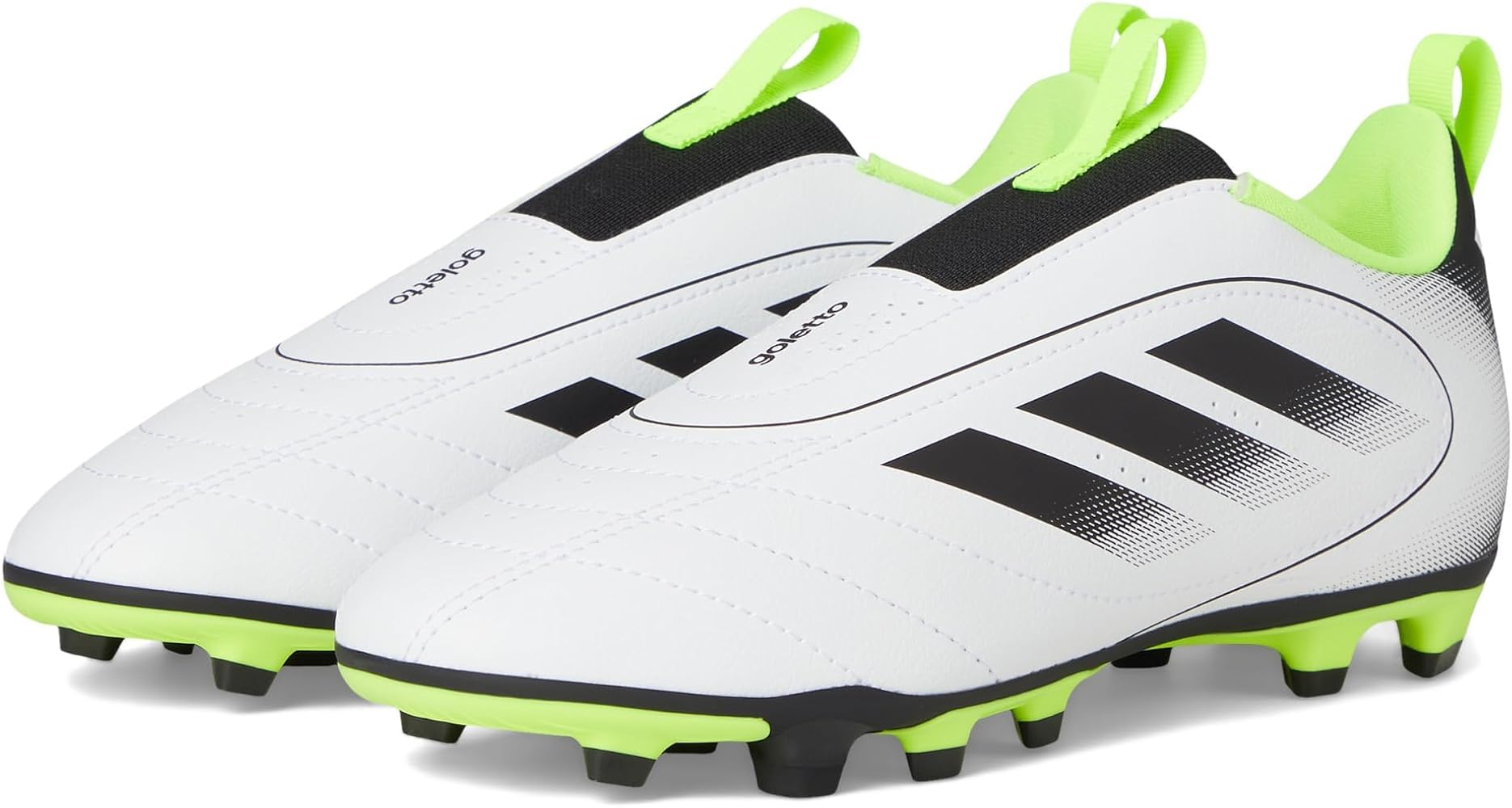 adidas Goletto IX FG/MG Kids JI1612 angled view in Cloud White Core Black Lucid Lemon