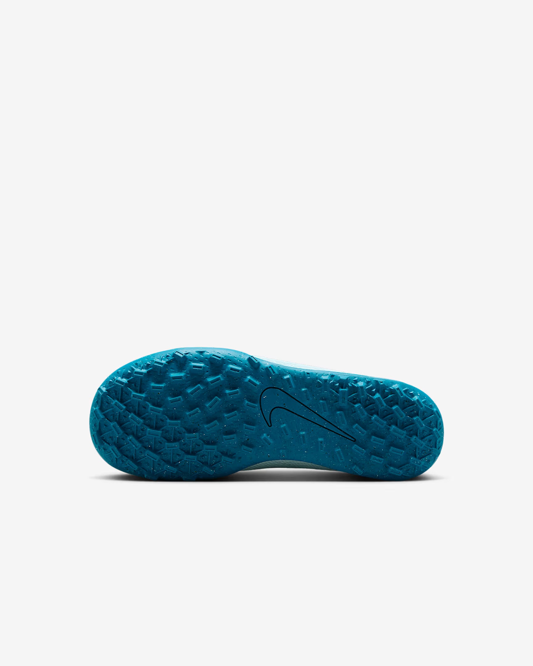 Blue shoe sole with Nike logo on a white background