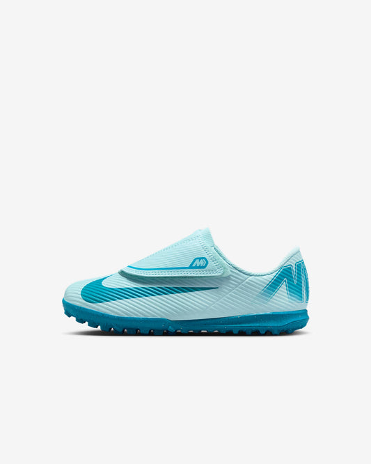 Light blue athletic shoe with blue accents on a white background