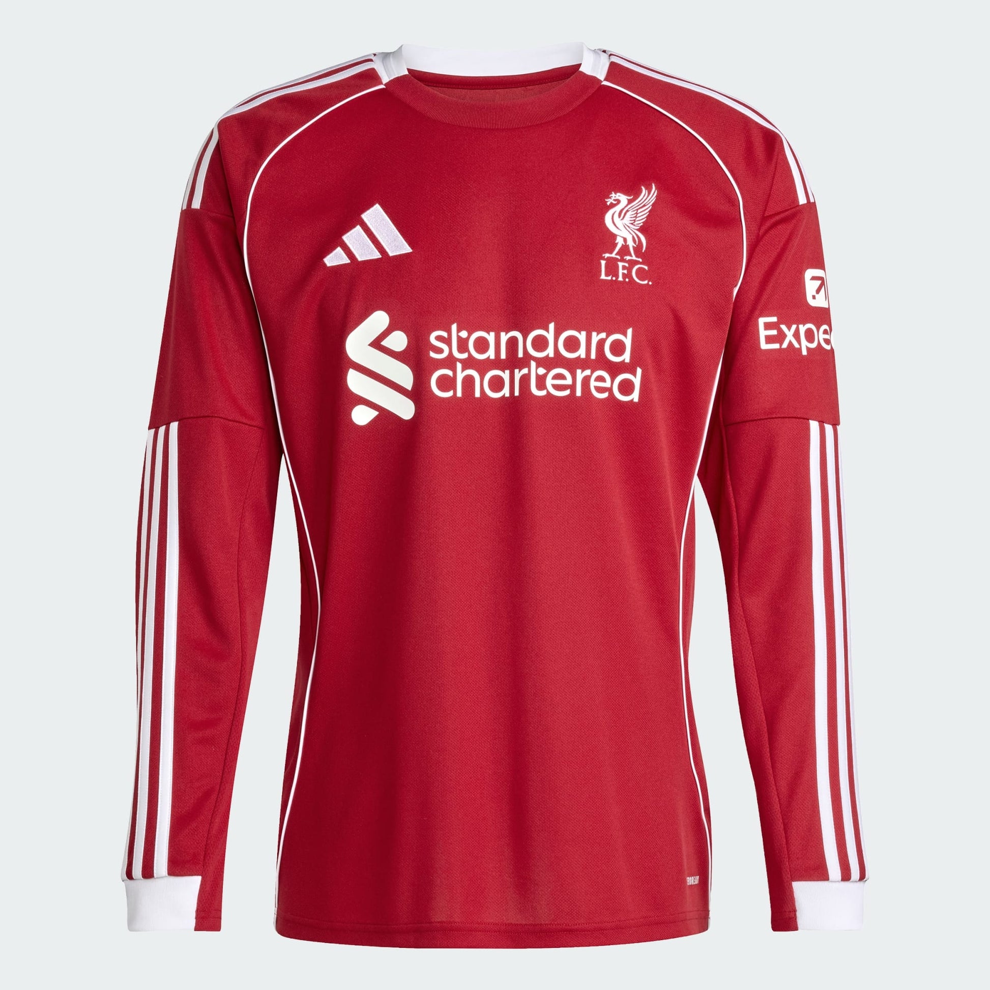 Red sports jersey with Adidas and Liverpool FC logos on a white background
