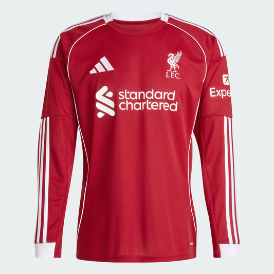 Red sports jersey with Adidas and Liverpool FC logos on a white background