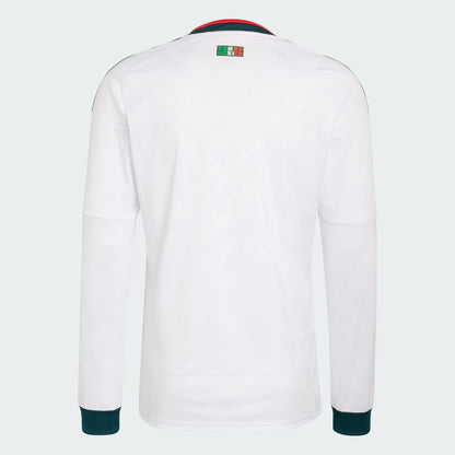 White long-sleeve shirt with a small logo on the chest against a white background