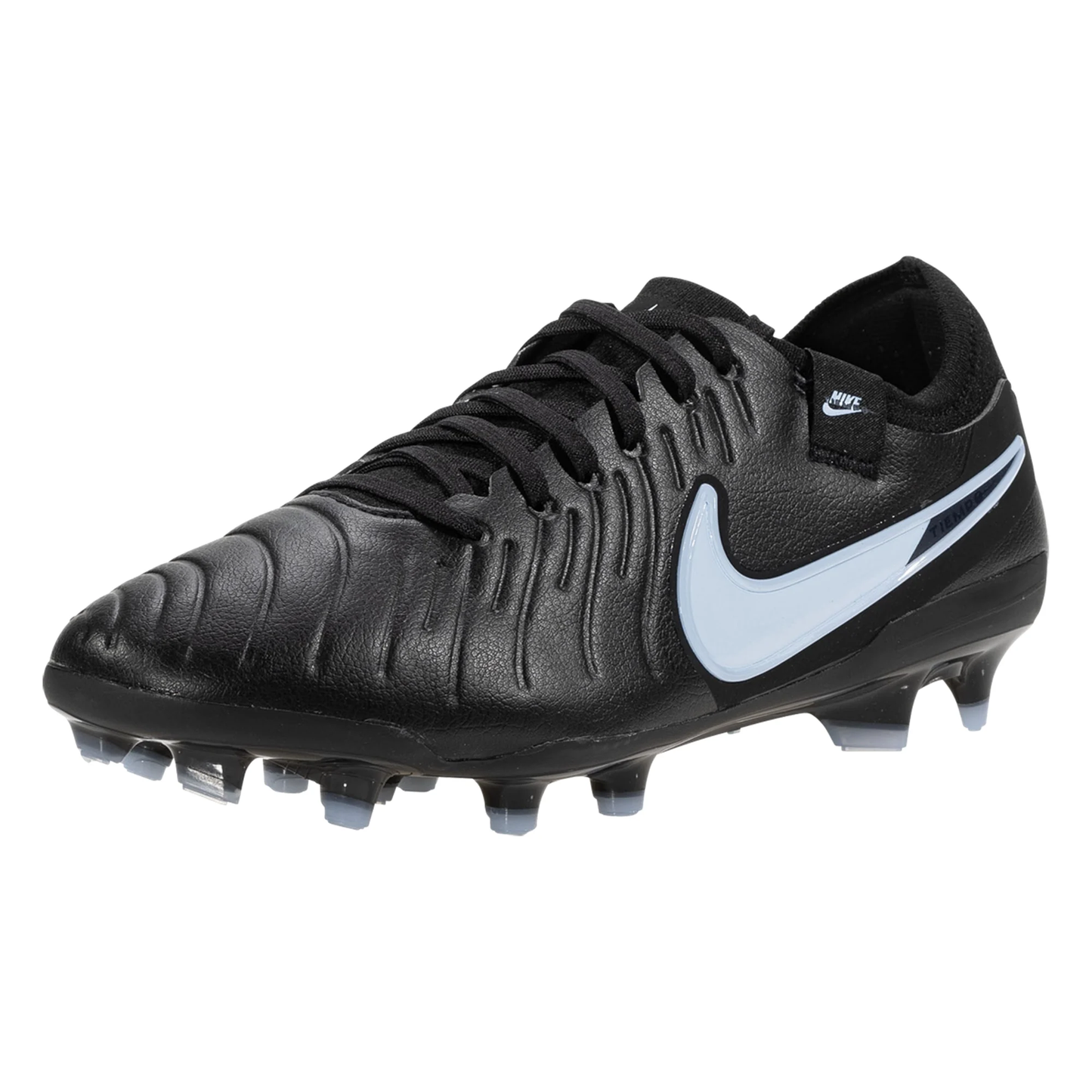 Black soccer cleat with Nike logo on a white background