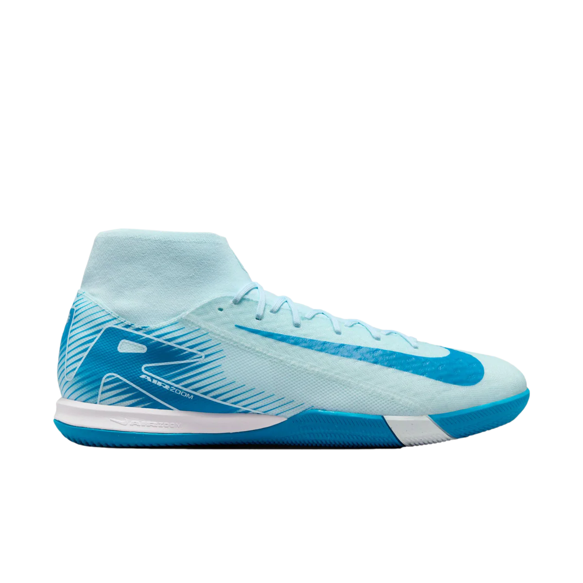 Nike Superfly 10 Academy IC side view Glacier Blue Blue Orbit