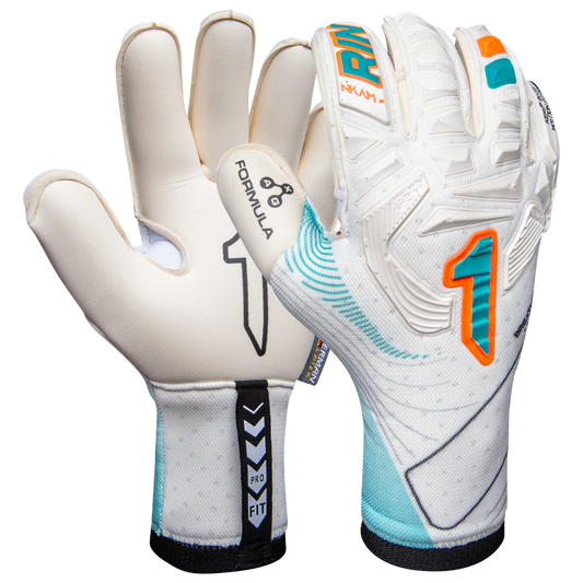 inat NKAM PRO Goalkeeper Gloves palm view German AXG latex Backhand view Rinat NKAM PRO gloves rubber inserts and BREATHEX fabric