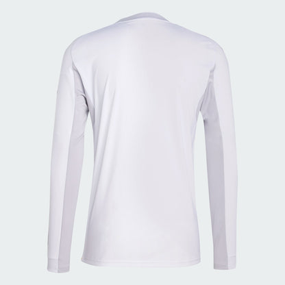 White long-sleeve shirt on a light gray background