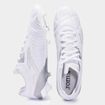 White soccer cleats with brand logo on a white background