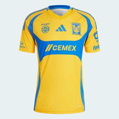 Yellow and blue sports jersey with various logos on a white background