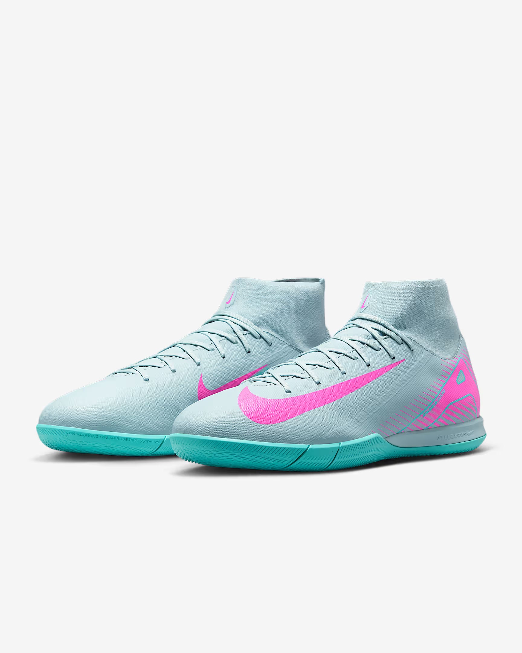 Nike Superfly 10 Academy IC side view Ocean Cube Pink Blast