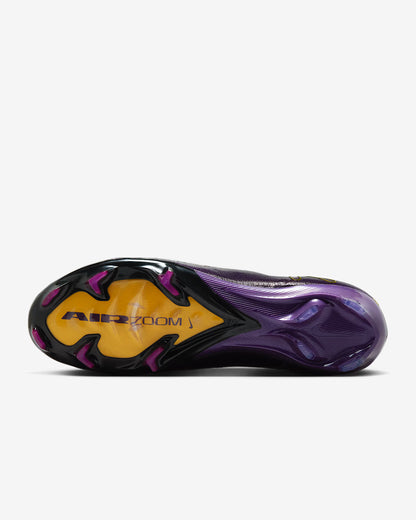 Purple and yellow athletic shoe with 'Air Zoom' branding on a white background